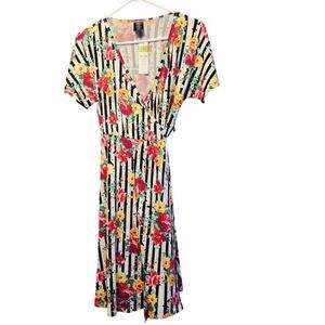 Agnes & Dora Striped & Floral Wrap Dress - New With Tags